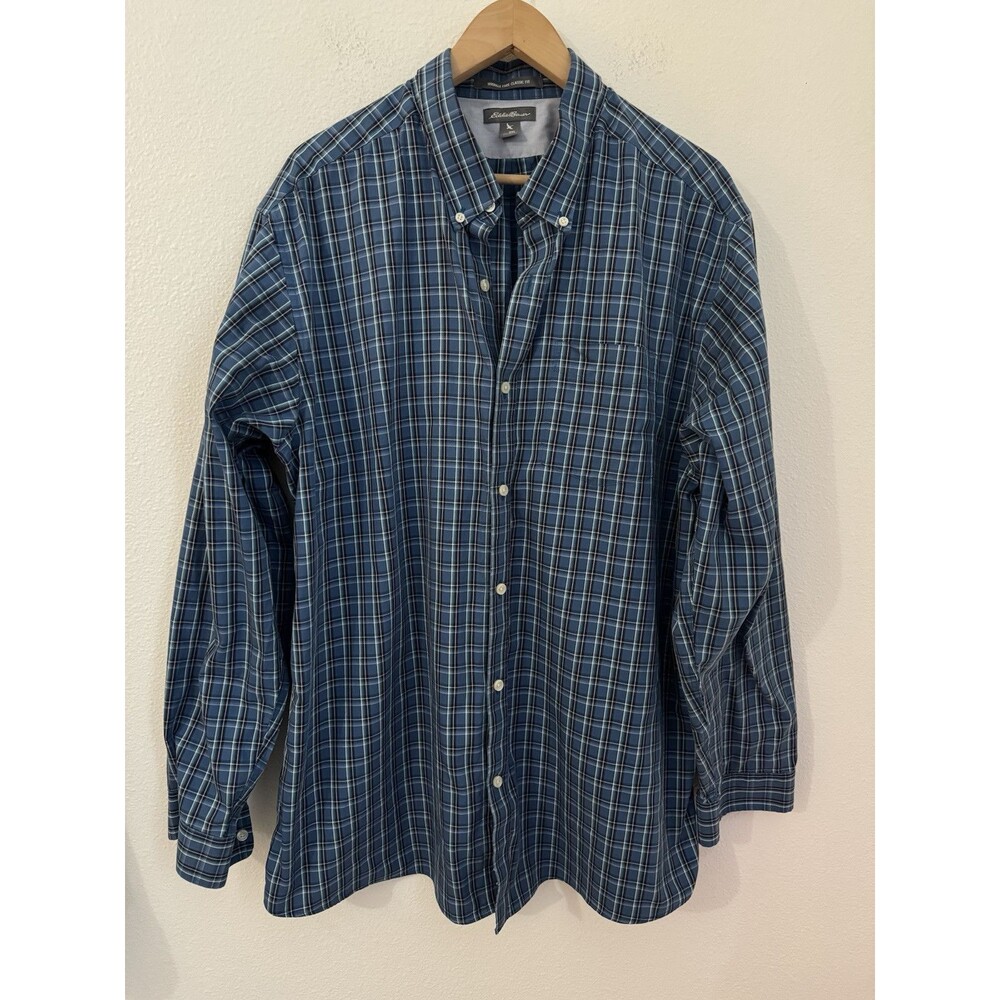 Eddie Bauer Shirt Button Down Wrinkle Free Plaid Mens Size 2XL Lot Of 2 Blue